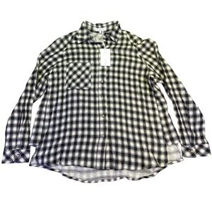 Aemi+Co Flannel Shirt Women's Medium NWT Plaid Long Sleeve Button Down Black Wht